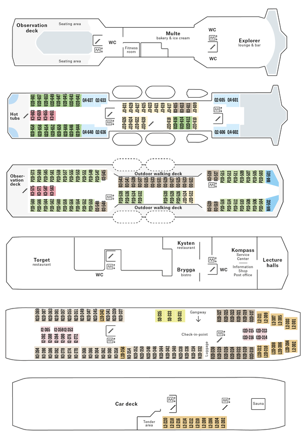 Cabin layout for Hurtigruten Ships